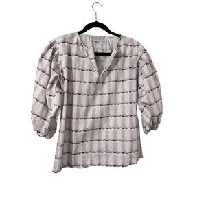 Brooke Wright Western Cowboy Boots Print 3/4 Sleeve V Neck Blouse Size Small